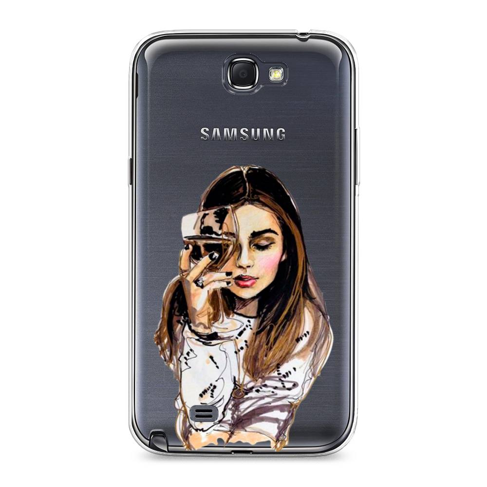 

Чехол Awog на Samsung Galaxy Note 2 / Самсунг Note 2 "Девушка с бокалом", Коричневый;прозрачный;бежевый, 23250-7