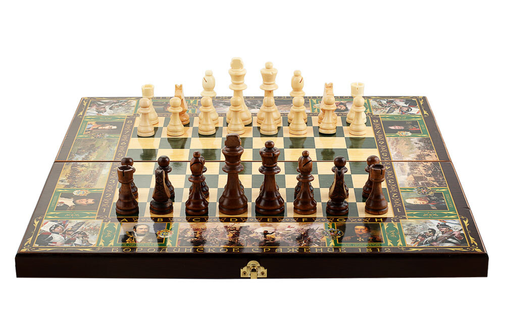 Шахматы, шашки, нарды 3 в 1 Бородино, дерево, 50х50 см подарочный набор для вина с шахматами золотому человеку