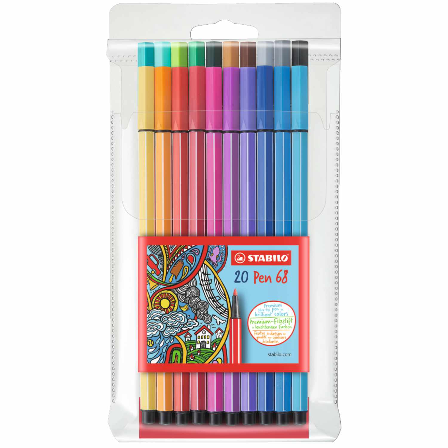 Фломастеры смываемые STABILO Pen 68, 20 цветов