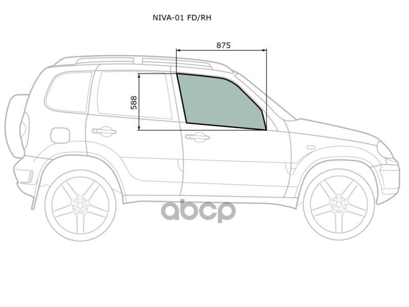 Стекло Боковое Опускное (Спереди/ Справа/ Цвет Зеленый) Chevrolet Niva 98- XYG арт. NIVA-0