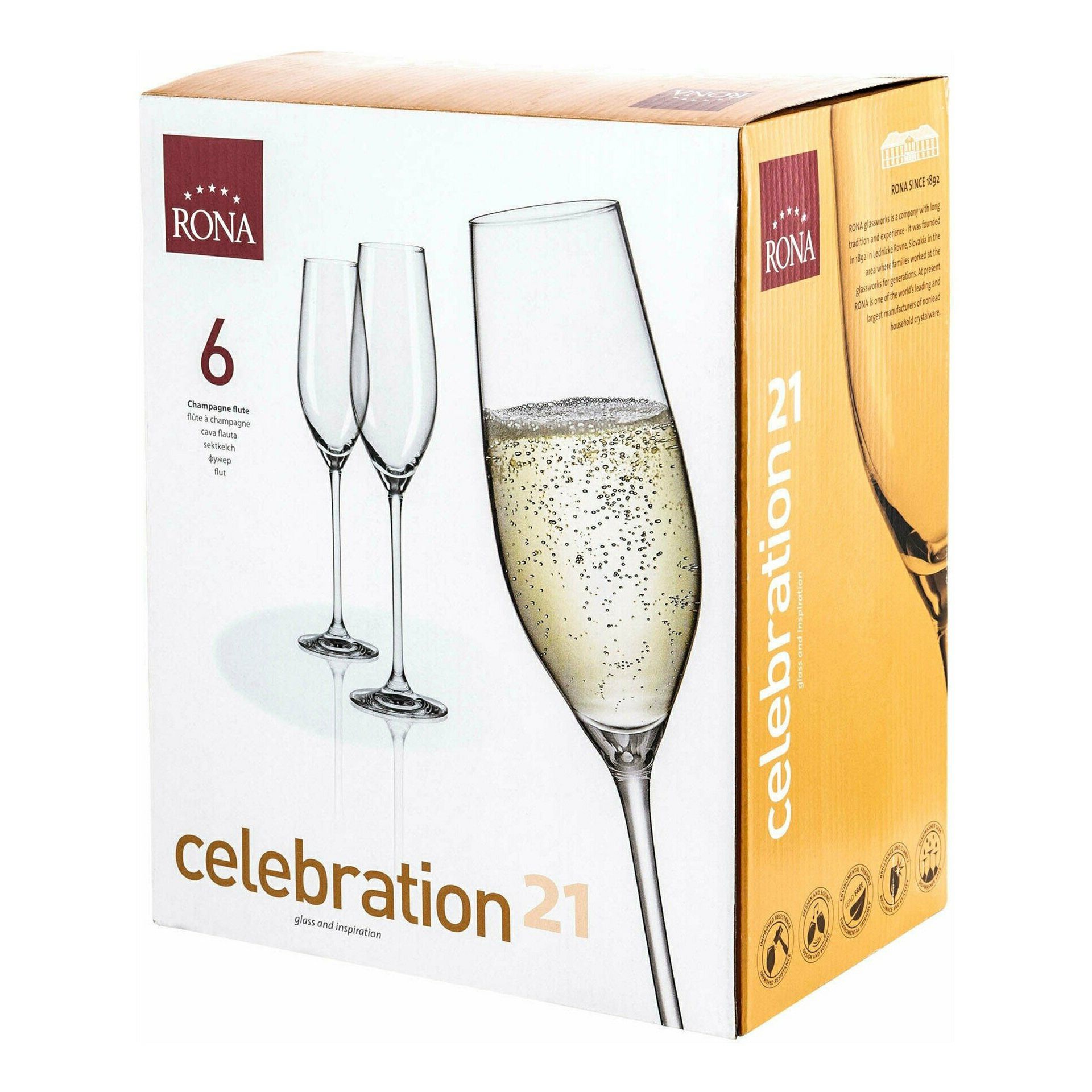 

Бокалы для шампанского Rona Celebration прозрачные 210 мл 6 шт, Прозрачный