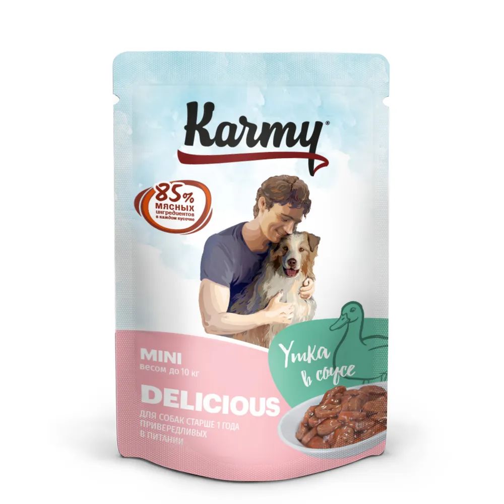 Корм влажный Karmy Delicious Mini для собак привередливых в питании утка в соусе 80 г