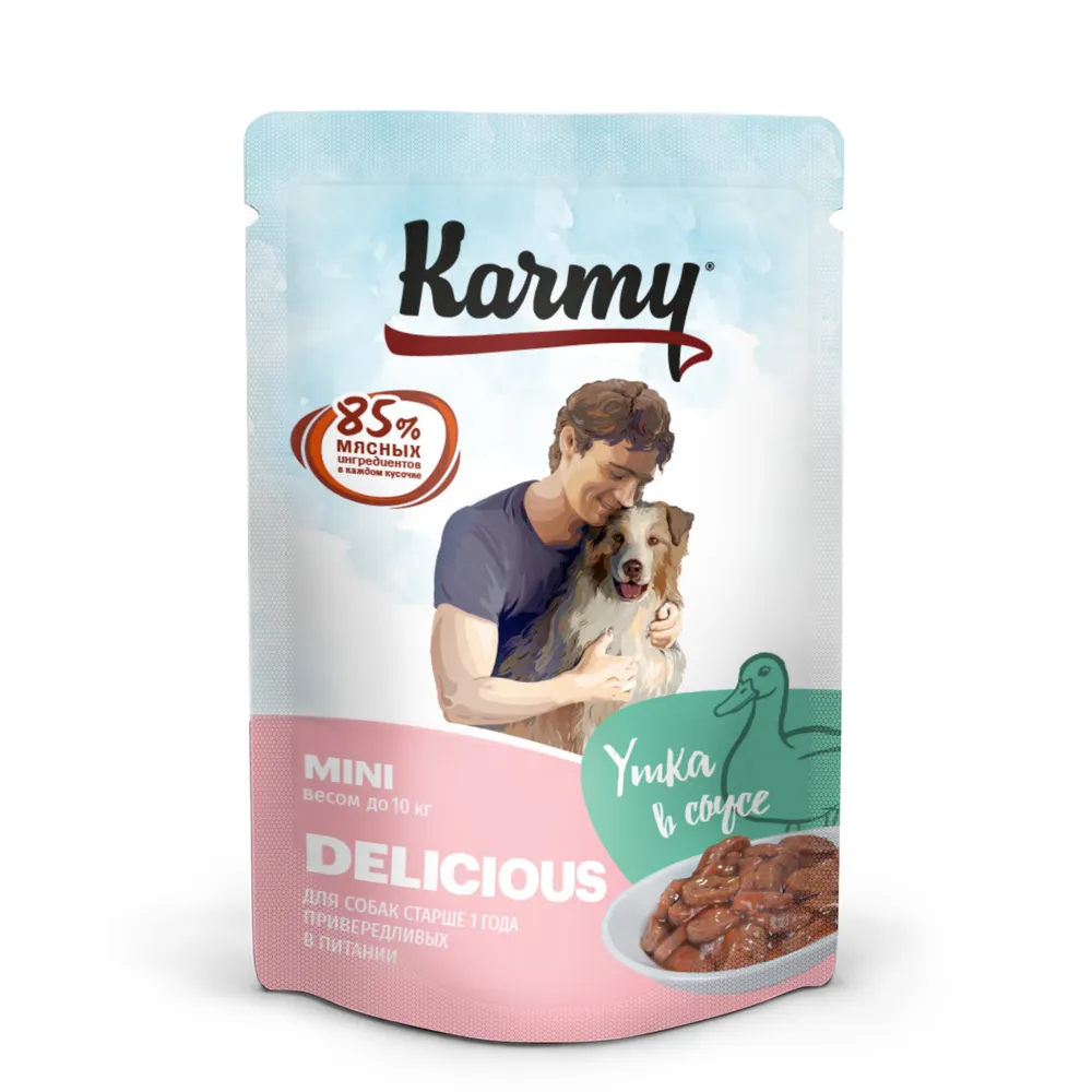 Корм влажный Karmy Delicious Mini для собак привередливых в питании утка в соусе 80 г