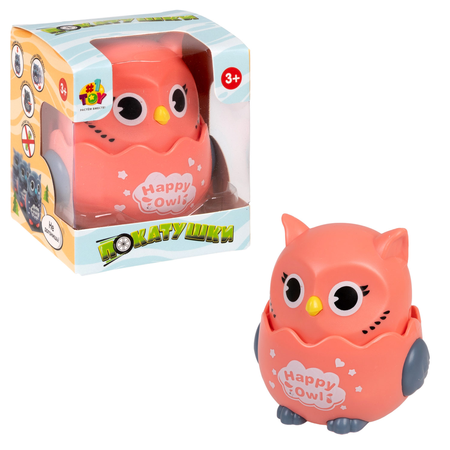 

Инерционная игрушка 1TOY Весёлая Сова, Покатушки, розовая без бат., Т24498-4