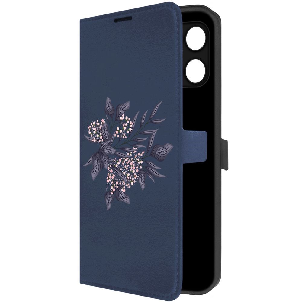 

Чехол-книжка Krutoff Eco Book для Honor X6a Розовые бутоны (синий)