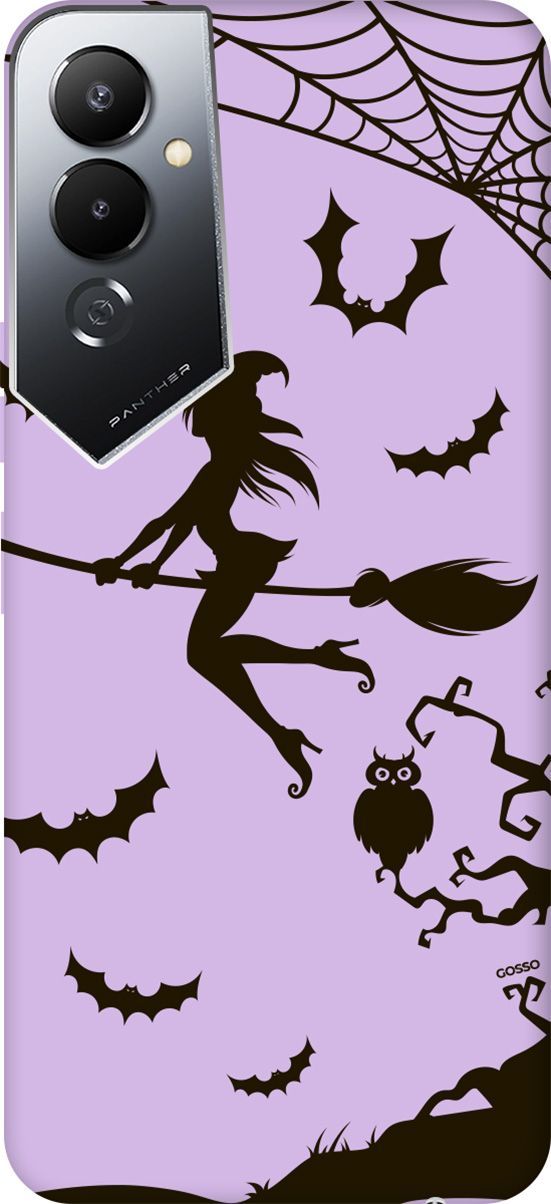 

Чехол на Tecno Pova 4 с принтом "Witch on a Broomstick" сиреневый, Фиолетовый;черный, 158073