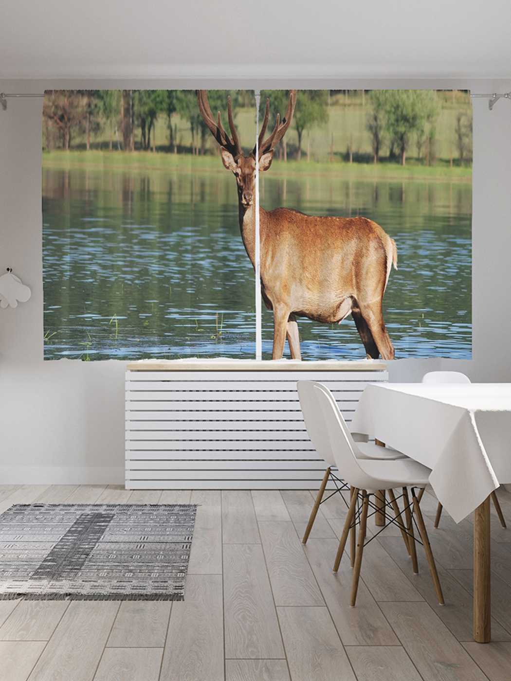 

Шторы JoyArty c фотопечатью "Олень на водопое" из сатена, 290х180 см, Олень на водопое