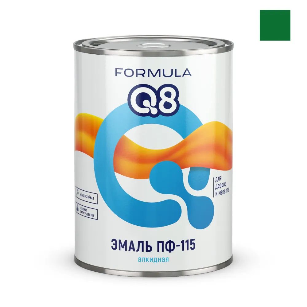 Эмаль ПФ-115 алкидная Formula Q8, глянцевая, 0,9 кг, изумрудная эмаль пф 115 алкидная formula q8 глянцевая 0 9 кг изумрудная