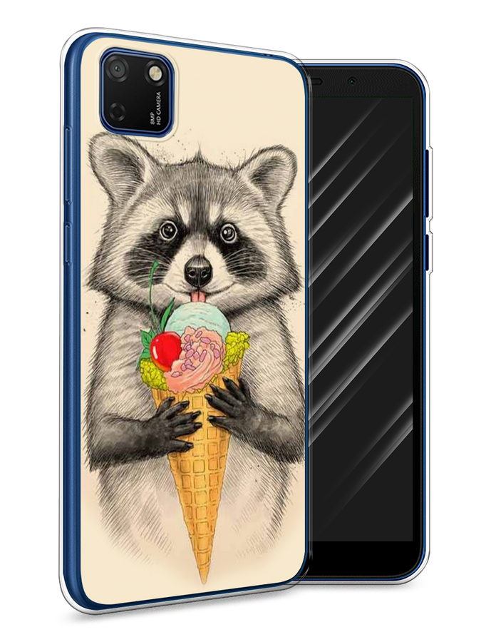 

Чехол Awog на Honor 9S "Енот с мороженым", Бежевый;серый, 6102650-10