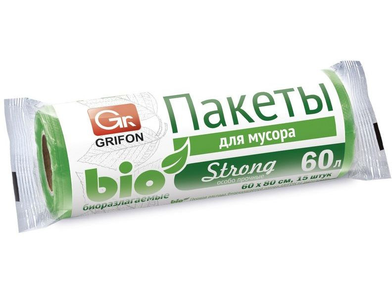 

Пакеты для мусора Grifon Bio 60 л 15 шт., Зеленый