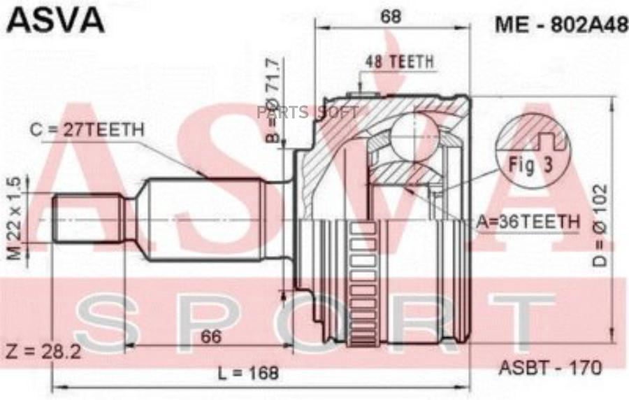 

ASVA ME-802A48 ШРУС наруж.36x71.6x27 MERCEDES VITO CDI () 1шт