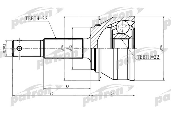 

ШРУС наружный 22X52X22 DAEWOO: CIELO [KLETN] 1,5 94-98 PATRON PCV1923