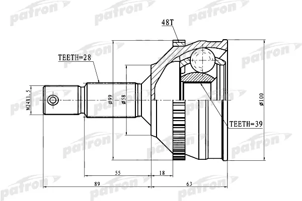 

Шрус наружный PATRON a28 b39 d58 abs48 для Citroen XM/Peugeot 605 -2.5td, 607 00 PCV3083