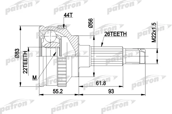 Шрус наружный PATRON 26x56x22 abs44t для Mazda 323 c, f, s V 94-98, 323 p V 96- PCV1372
