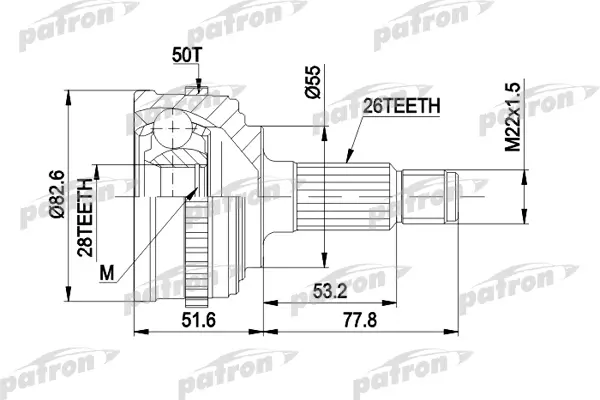 

Шрус наружный PATRON 26x55x28 abs50t для Honda Civic V, hatchback 95-01 PCV1301