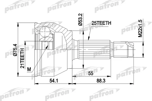 

ШРУС наружн к-кт 25x53.3x21 FORD: FOCUS 98- PATRON PCV3385