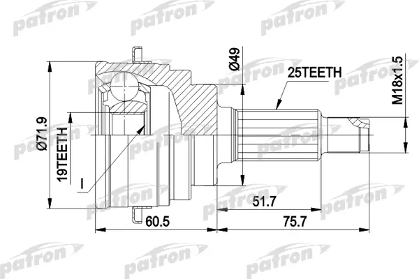 

Шрус наружный PATRON без abs для Suzuki Baleno 95-02, Baleno наклонная часть 95-02 PCV1365