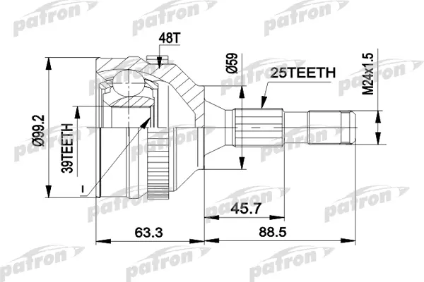 Шрус наружный PATRON abs48 для Citroen Xantia 93-98, Xantia break 95-03 PCV1281