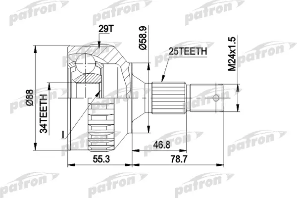 

ШРУС наружн к-кт [ABS:29] PEUGEOT: 406 95 - 04, 406 Break 96 - 04 PATRON PCV1292