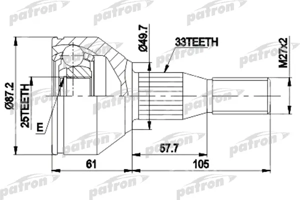 

ШРУС наружн к-кт [A:33, B:25, D:87.2] OPEL: SINTRA2.2i 16v, 3.0i 24v 96-00 PATRON PCV9110