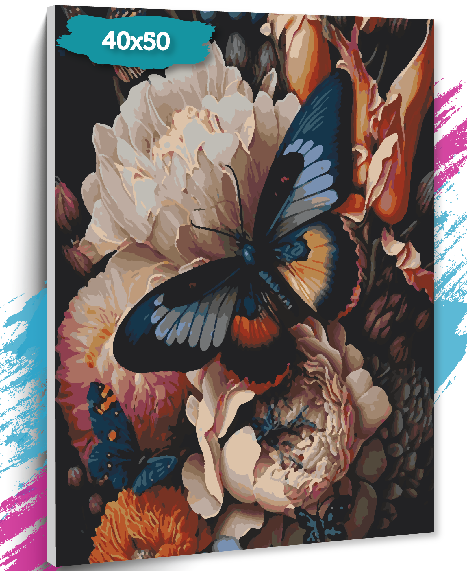 Картина по номерам ТТ Бабочка в цветах GK0064 холст на подрамнике 40х50 см