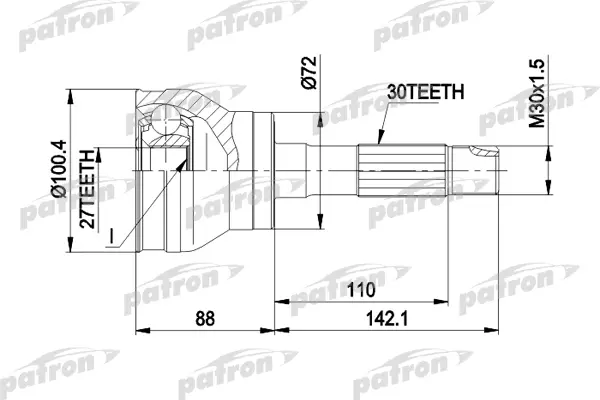 

Шрус наружный PATRON a30 b27 d100.4 для Mercedes-Benz 100 автобус, фургон 88-96 PCV1002