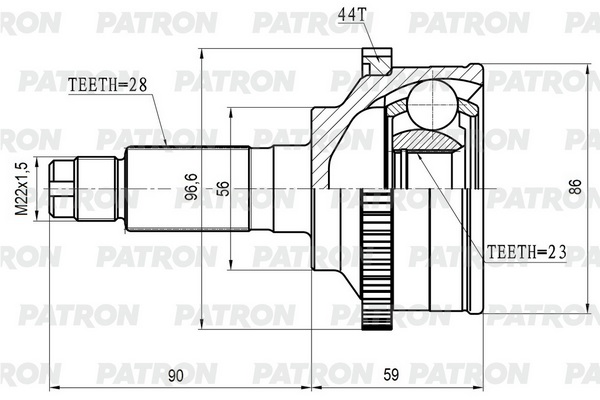 

ШРУС наруж. 28x56x23 ABS:44T MAZDA 626 (GF/GW) 97-02 / Xedos 6 1.6 92-99 PATRON PCV3850