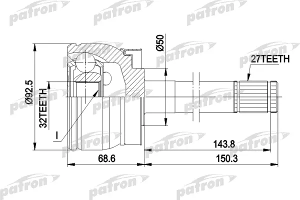 

ШРУС наружн к-кт [A:27, B:32, D:92.5] NISSAN: TERRANO II 93- 2.4,2.7TD PATRON PCV5032