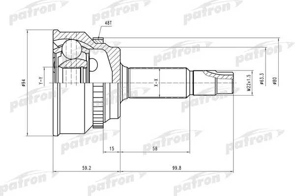 

ШРУС наружн к-кт [A:26, B:27, ABS:48] TOYOTA: Camry 01, Previa AT 00- PATRON PCV2175
