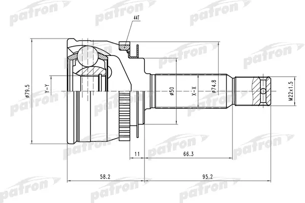 ШРУС наружн к-кт [A:25, B:22, ABS:44] HYUNDAI: Accent 00- PATRON PCV3902