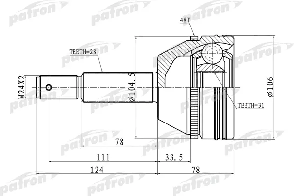 

ШРУС наружн к-кт [A:28, B:31, D:106, ABS:48] FORD: Transit 2.2 TDCI 06> 6MT PATRON PCV3237