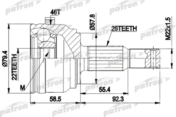 

ШРУС наружн к-кт [A:26, B:22, D:79.4 ABS:46] CHRYSLER: NEON 00-01 PATRON PCV9117A