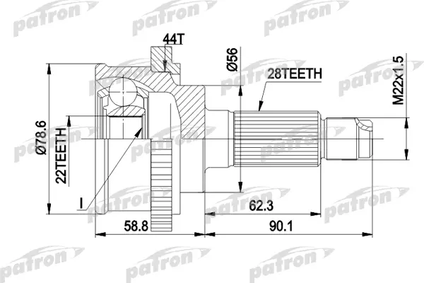 

ШРУС наружн к-кт [28x56x22 ABS:44 ] MAZDA: XEDOS 6 92- PATRON PCV3850A