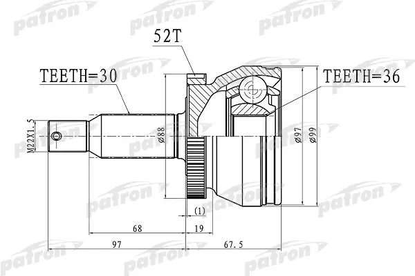 

Шрус PATRON наружный для Hyundai Santa Fe II 2.7-2.2crdi 06 a:30, b:36, d:99 с abs PCV3072