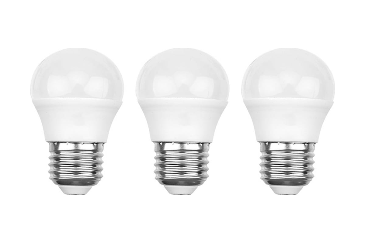

Лампа светодиодная Rexant G45, 7,5 Вт, 6500К, E27, 713 Лм, 604-036-3, 3 шт.