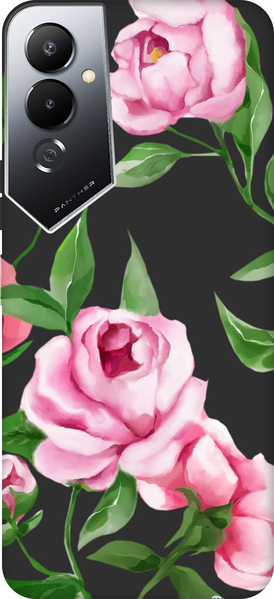 

Чехол на Tecno Pova 4 с 3D принтом "Amazing Peonies" черный, Черный;зеленый, 158056