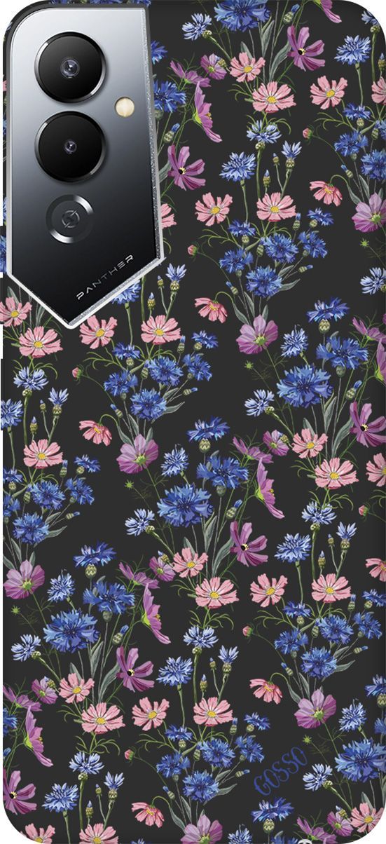 

Чехол на Tecno Pova 4 с 3D принтом "Lovely Cornflowers" черный, Черный;голубой, 158056