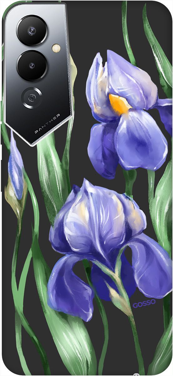 

Чехол на Tecno Pova 4 с 3D принтом "Amazing Irises" черный, Черный;зеленый, 158056
