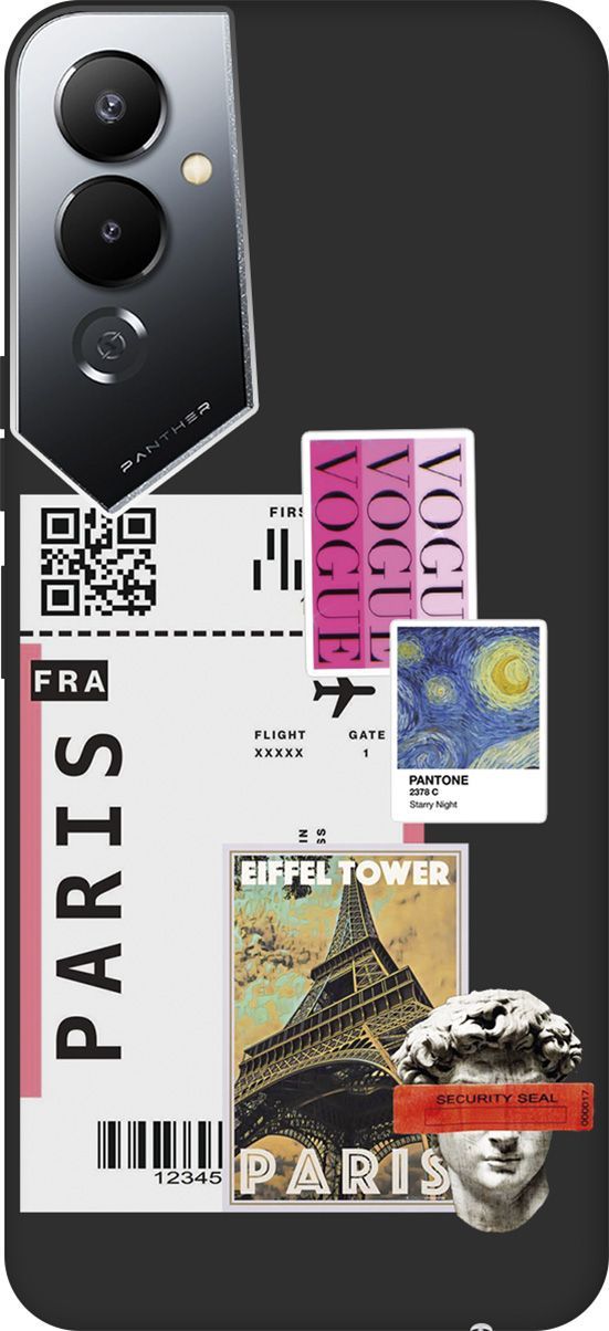 

Чехол на Tecno Pova 4 с 3D принтом "Paris Stickers" черный, Черный;белый, 158055