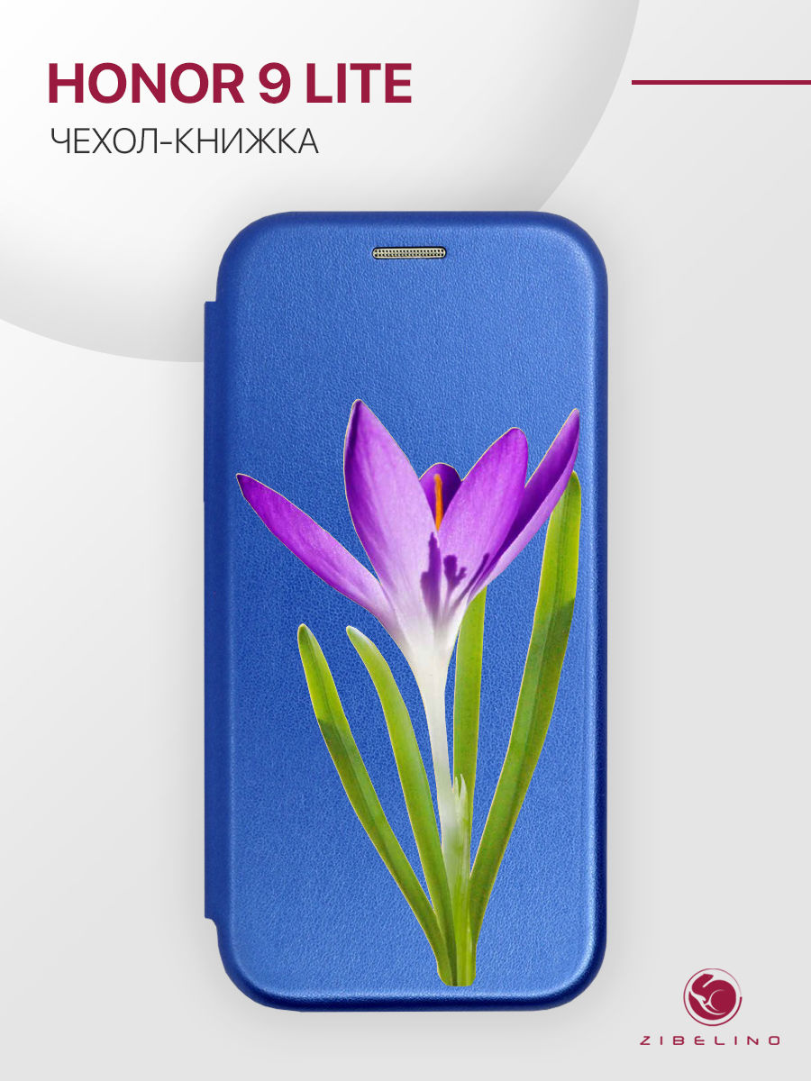 

чехол для honor 9 lite с рисунком, с магнитом синий с принтом весенний крокус, ZB-HUW-9L