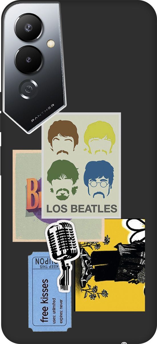 

Чехол на Tecno Pova 4 с 3D принтом "Beatles Stickers" черный, Черный;белый, 158055
