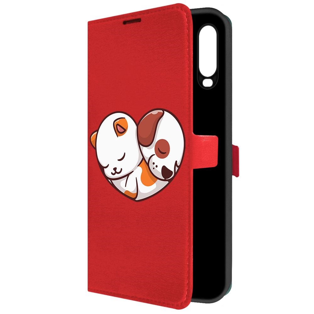 

Чехол-книжка Krutoff Eco Book для Vivo Y12 Котёнок и Щенок (красный)