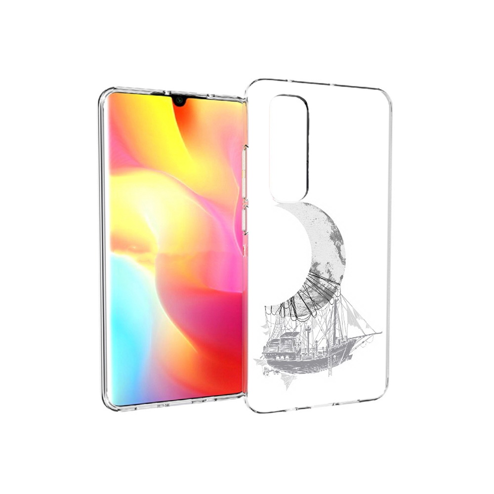 

Чехол MyPads Tocco для Xiaomi Mi Note 10 Lite черно белый корабль полумесяц, Прозрачный, Tocco
