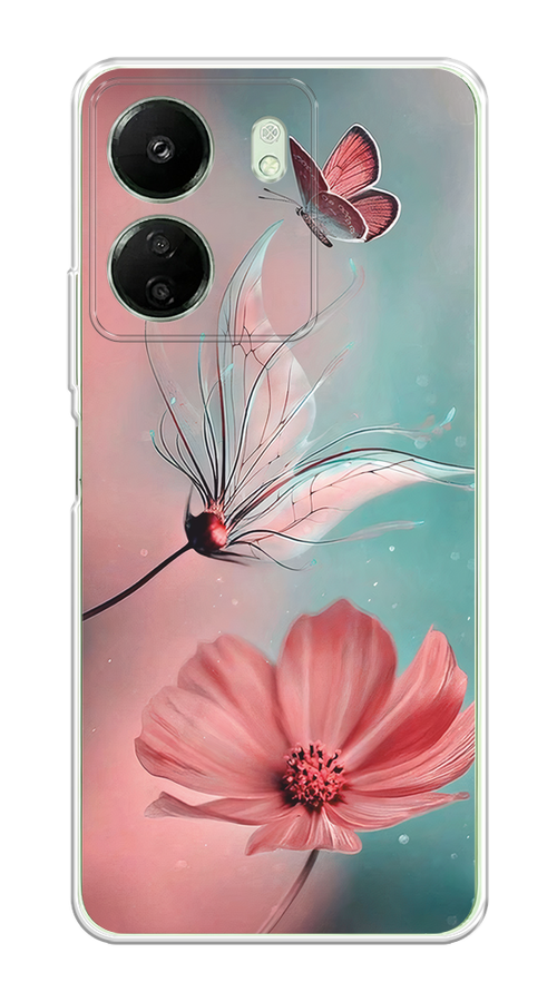 

Чехол на Xiaomi Redmi 13C, Poco C65 "Бабочка и цветок", Голубой;розовый, 320650-1