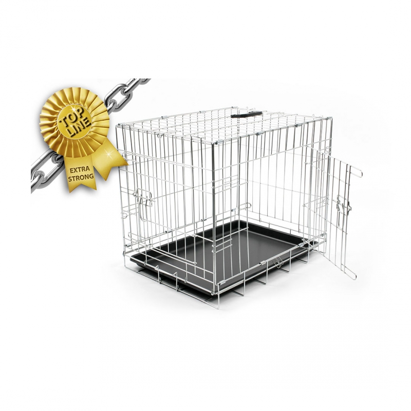 Клетка для собак двухдверная DUVO+ Pet Kennel Top Line LARGE, серебристая, 92х57х64см