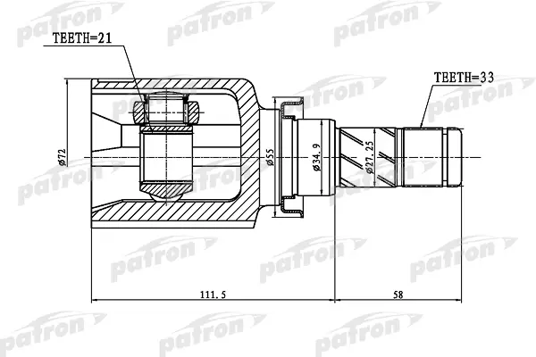 

ШРУС внутренний 33x34.9x21 MITSUBISHI COLT Z32A/Z34A/Z36A 04- PATRON PCV1388