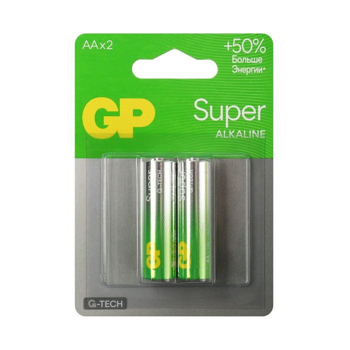 

Батарейка алкалиновая GP Super, AA, LR6-2BL, 1.5В, блистер, 2 шт.