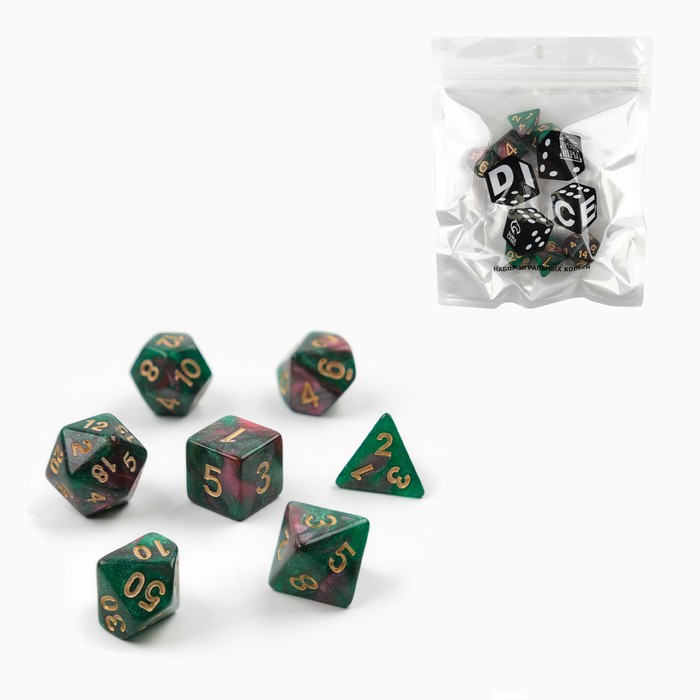 Набор кубиков для D&D Dungeons and Dragons, ДнД Время игры, 7 шт зеленый, розовый