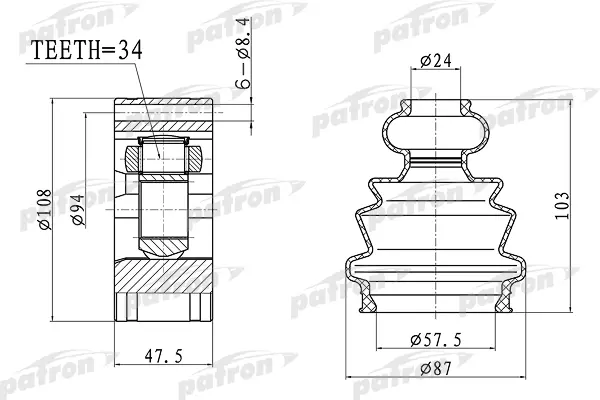 

Шрус PATRON внутренний для Alfa Romeo 156,166/Lancia Kappa 2.4jtd PCV4044