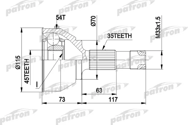 Шрус PATRON 35x70x45 для Fiat Ducato/Citroen Jumper/Peugeot Bboxer all c abs 94- PCV1132